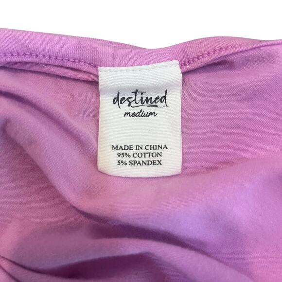 Destined Short Sleeve Casual Summer Crew Neck Strappy Cropped Top Pink Medium - Picture 4 of 5